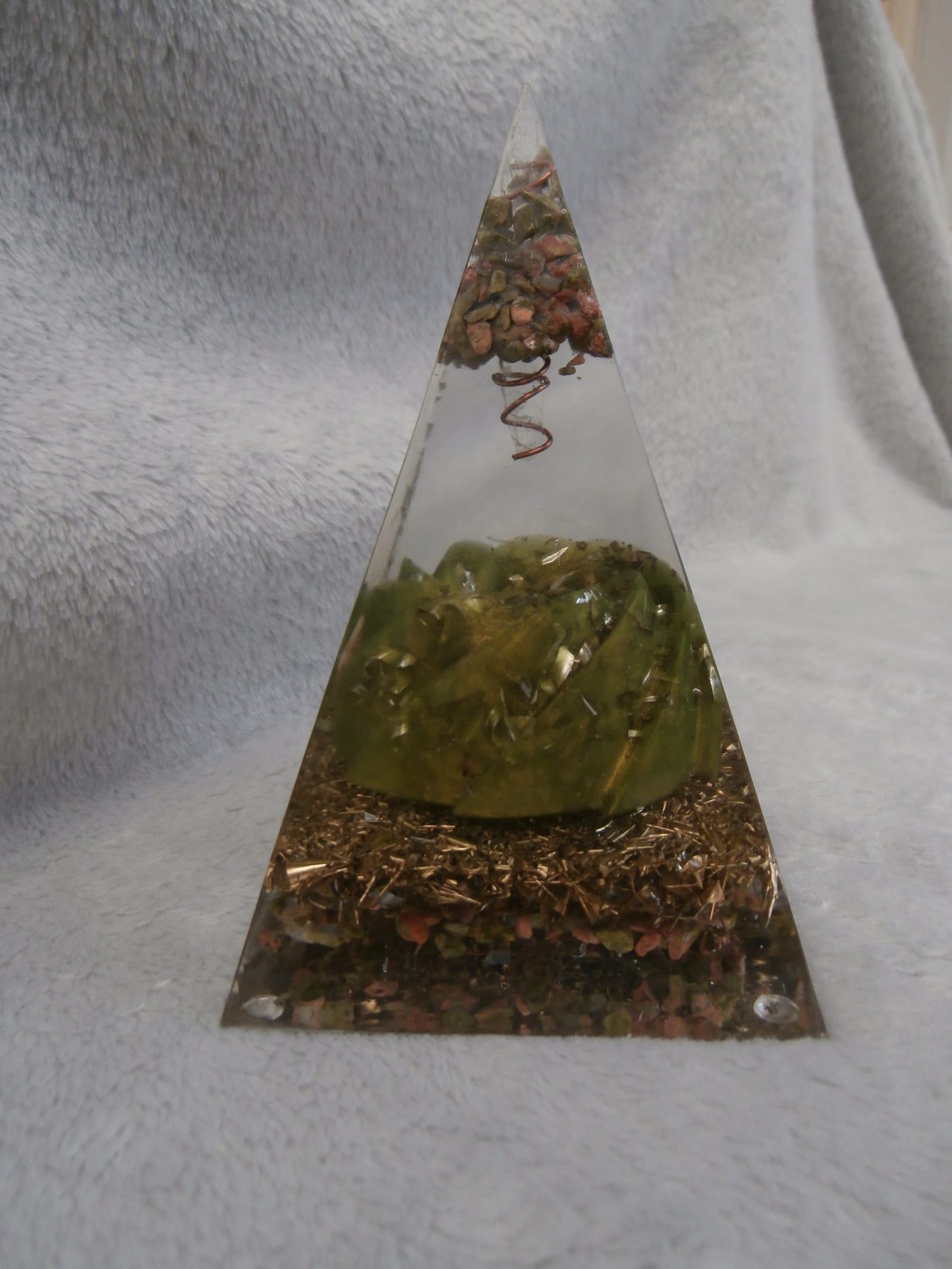 Sage Green Orgonite Pyramid (swirl)